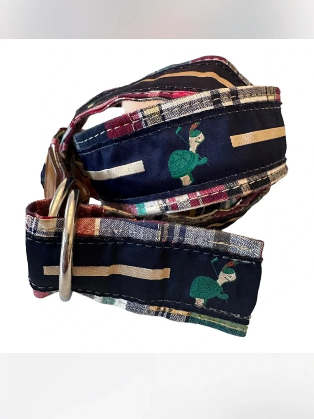 Plaid Fabric Golf Belt with Golfing Turtles